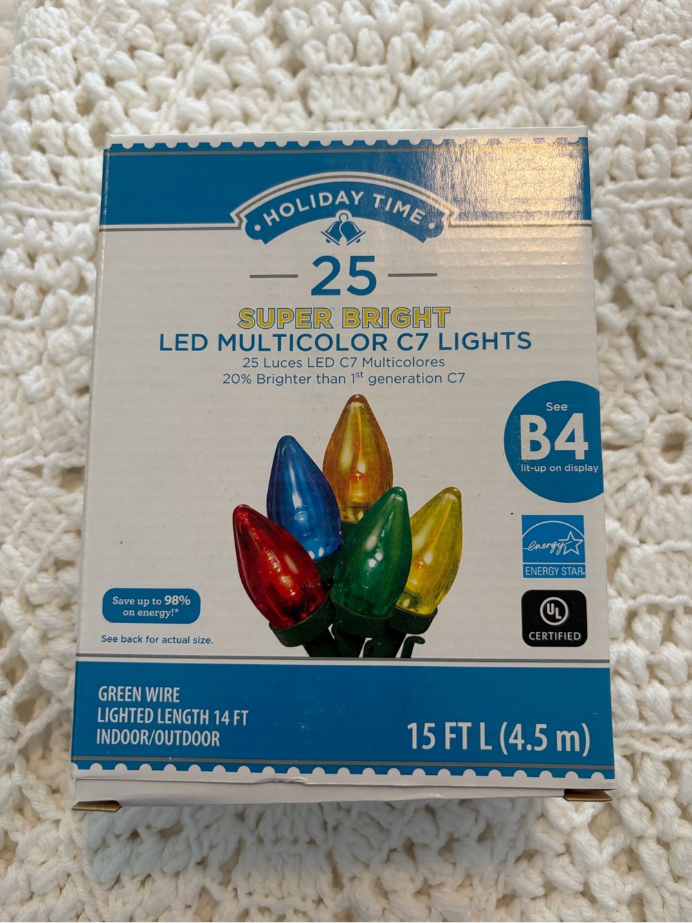 Holiday Time Multicolor LED C7 String Lights - Red, Blue, Green, Yellow